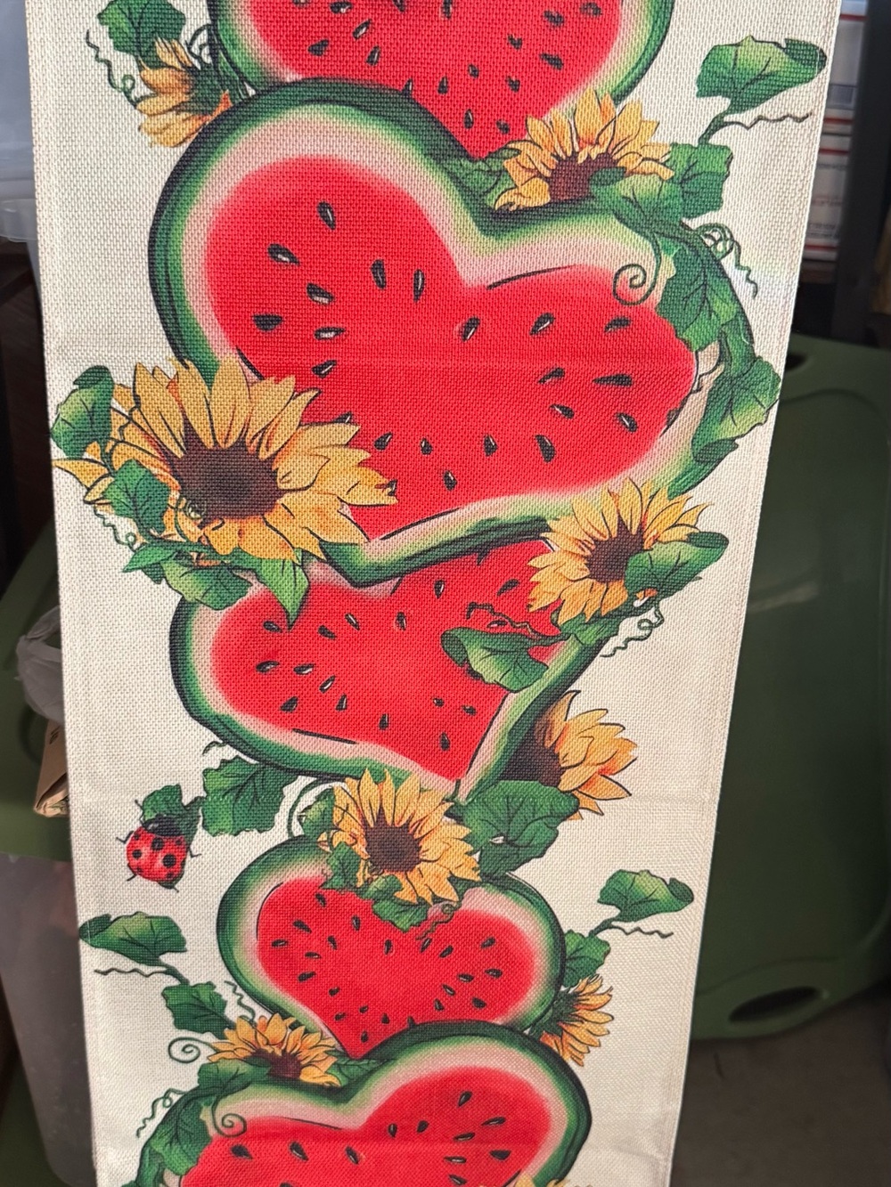 NWOT Red Watermelon Heart & Sunflower Table Runner, 13x72